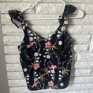Black and floral silky tank top